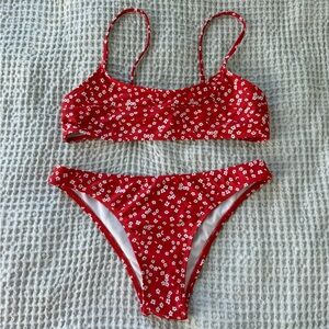 Red Floral Two-Piece Bikini Set